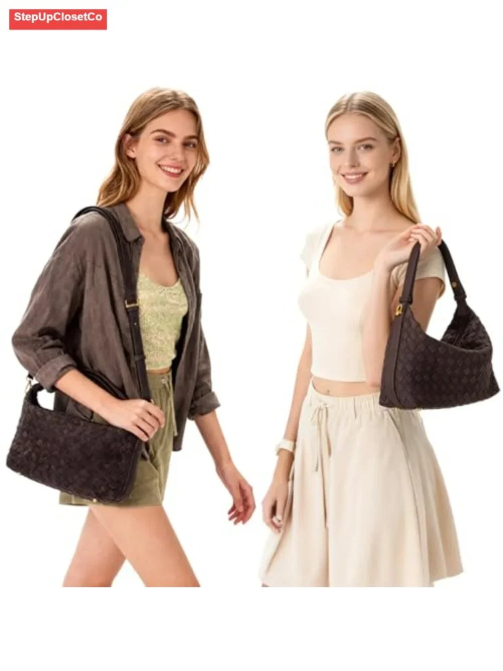 Woven Faux Suede Hobo Purse Shoulder Crossbody Bag Handbag Satchel